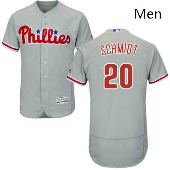 Mens Majestic Philadelphia Phillies 20 Mike Schmidt Grey Road Flex Base Authentic Collection MLB Jersey